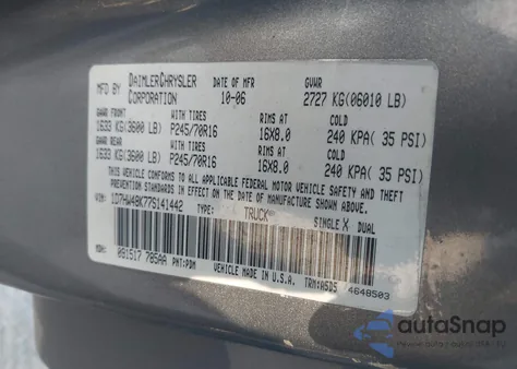 2007 Dodge Dakota Slt z USA, uszkodzony, nr VIN 1D7HW48K77S141442
